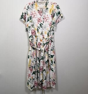 eShakti Wayward Fancies Women Shirt Midi Dress Size 2X Floral Summer 100% Cotton